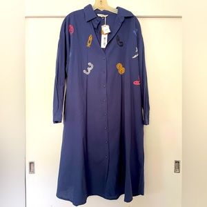Cute smock style dress with embroidered cats, knee length, no size but like XL